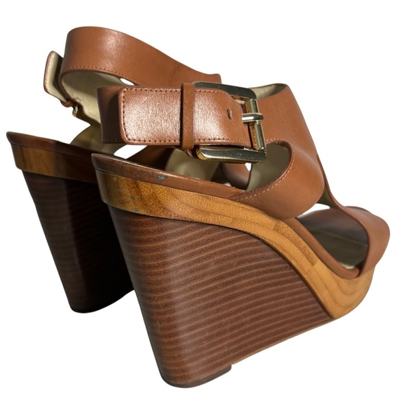 Michael Kors Josephine Tan Leather Wedge Open Toe Sandals Shoes Size 9M - Picture 10 of 12